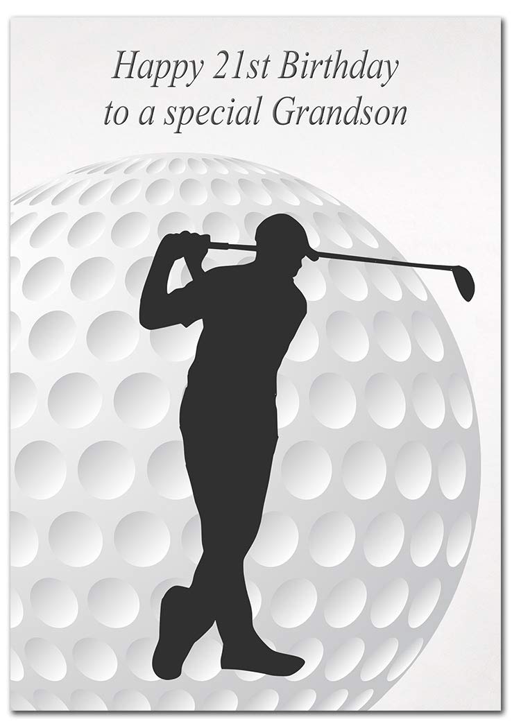 Extra Large Grandson 21st Birthday Card - XL Big thick A4 size - Cool Golf Sports Golfing Golfer Art - Special Age Year Traditional Greeting - Huge Happy Wishes Him Men Male - UK Eco-Friendly — image 1