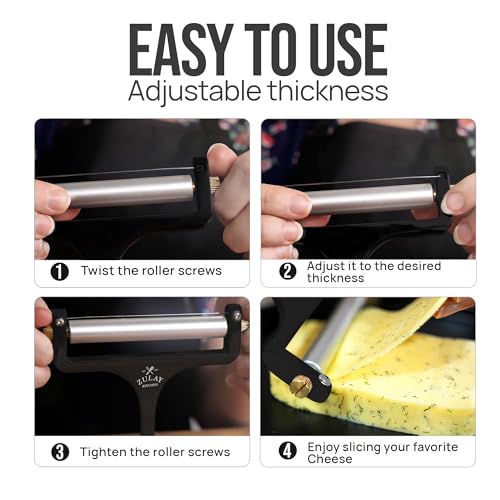 Image of Zulay Kitchen Stainless Steel Wire Cheese Slicer - Adjustable Hand Held Cutter with 2 Extra Wires - Premium Cheese Shaver For Mozzarella, Cheddar, Gruyere - Black