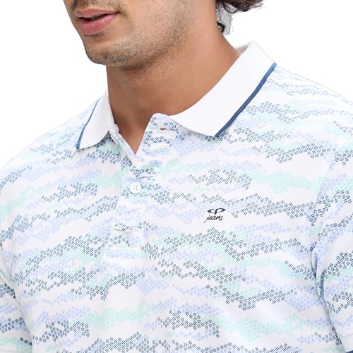 Image of Colorplus Men's Regular Fit Print Pattern Pure Cotton Half Sleeve Polo Neck Casual T-Shirt