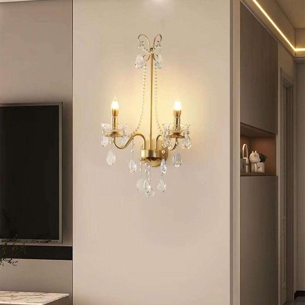 MESOVFCA Minimalist European Wall Lamp Transparent Crystal Shade - Rustproof Electroplated Iron Body for Indoor and Outdoor Lighting