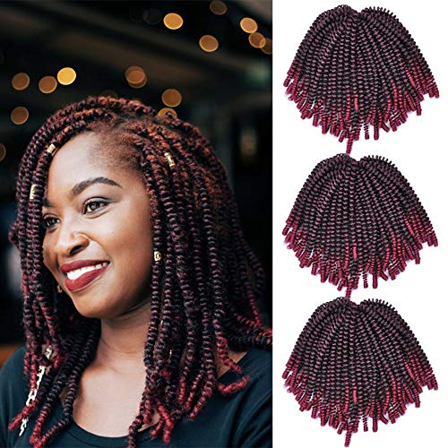 MYCHANSON 3 Pack Afro Spring Twist Crochet 8inch Fluffy Braids Bomb Twist Crochet Synthetic Jamaican Bounce Hair Extension (TBurg#)