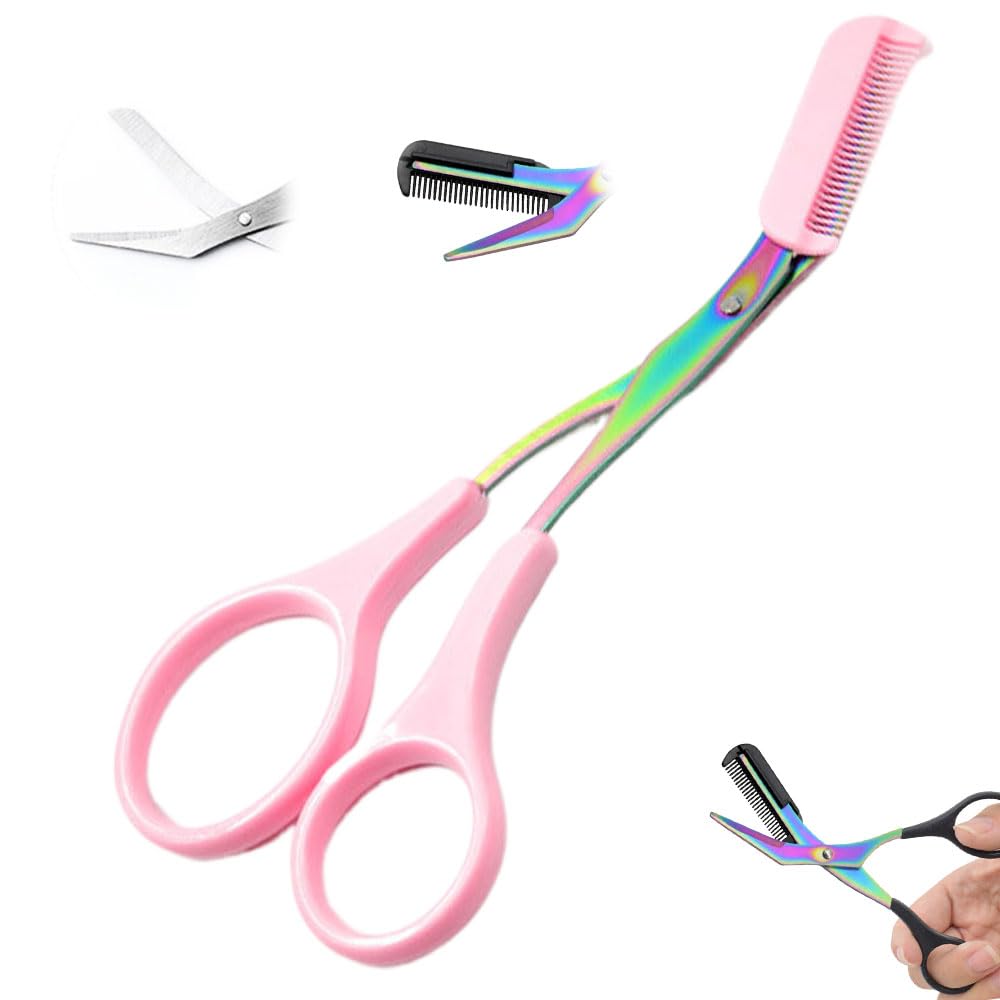 Eyebrow Trimmer Scissor, 2 in 1 Eyebrow Scissors with Comb Stainless Steel Professional Eyebrow Trimmer, Eyebrow Cutter Hair Removal Eyebrow Scissors