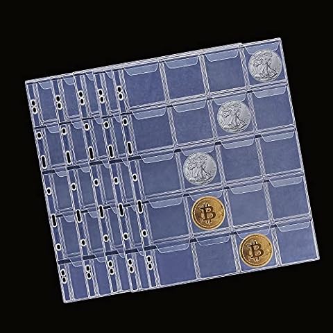 MUDOR Coin Pocket Pages, PVC Free, 20-Pocket Coin Sleeves for Collectors, 5 Coin Sheets for Binders, Professional Coin Collection Supplies Cover