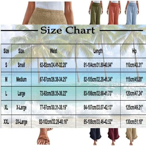 Hiking Pants Women Wide Leg Pants Woman Casual Smocked High Waist Flowy Ruffle Hem Capris Beach Vacation Boho Trousers Khaki3