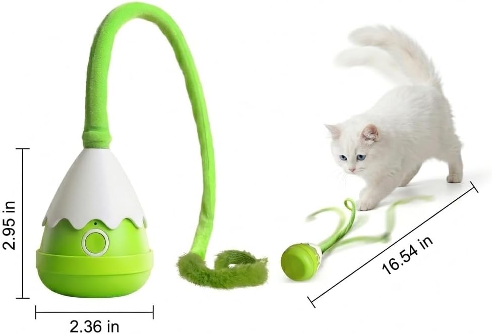 Interactive Moving Ball Cat Toy with Magic Tail, Rechargeable Automatic Rotating Cat Teaser Toy, Interactive Feather Wand Toy, Base Ball Rolling & Tail Rotation for Indoor Cats
