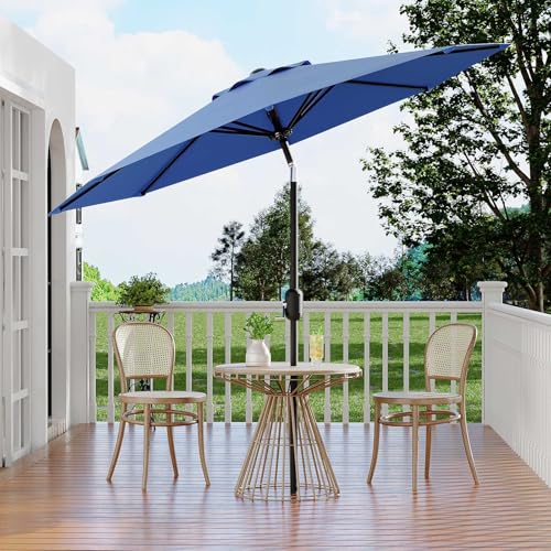 Garvee 9ft Patio Umbrella with Crank Lift & Push Button Tilt, Table Umbrella Outdoor Patio 8 Sturdy Ribs for Yard, Deck, Pool, Azure