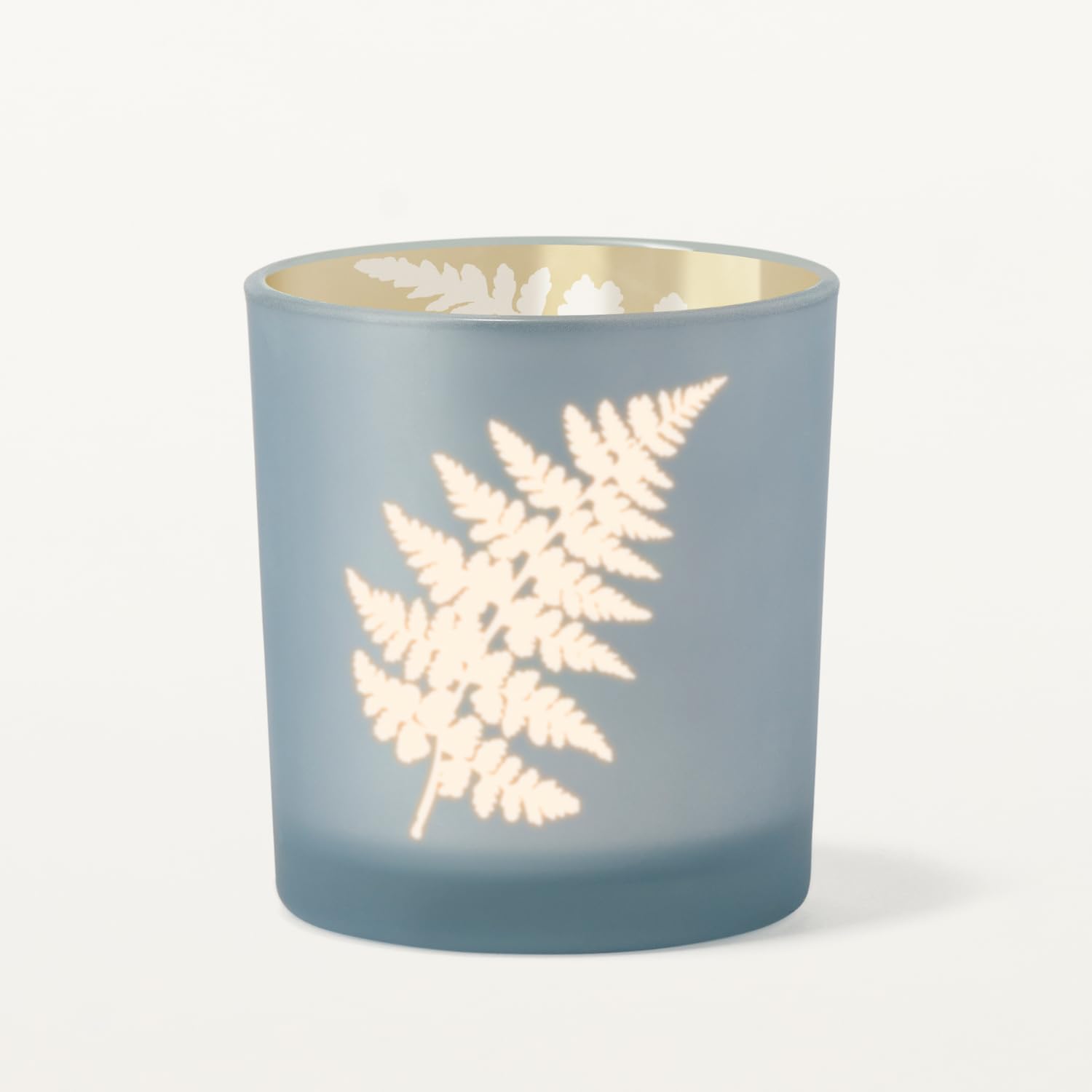 Torre & Tagus 3x3 Frosted Glass Hurricane Blue Fern Candle Holder - Blue Gold Wedding Table Decor & Hurricane Candle Holder for Tealights & LED Lights Glass Cylinder Vase for Small Flowers Home Decor