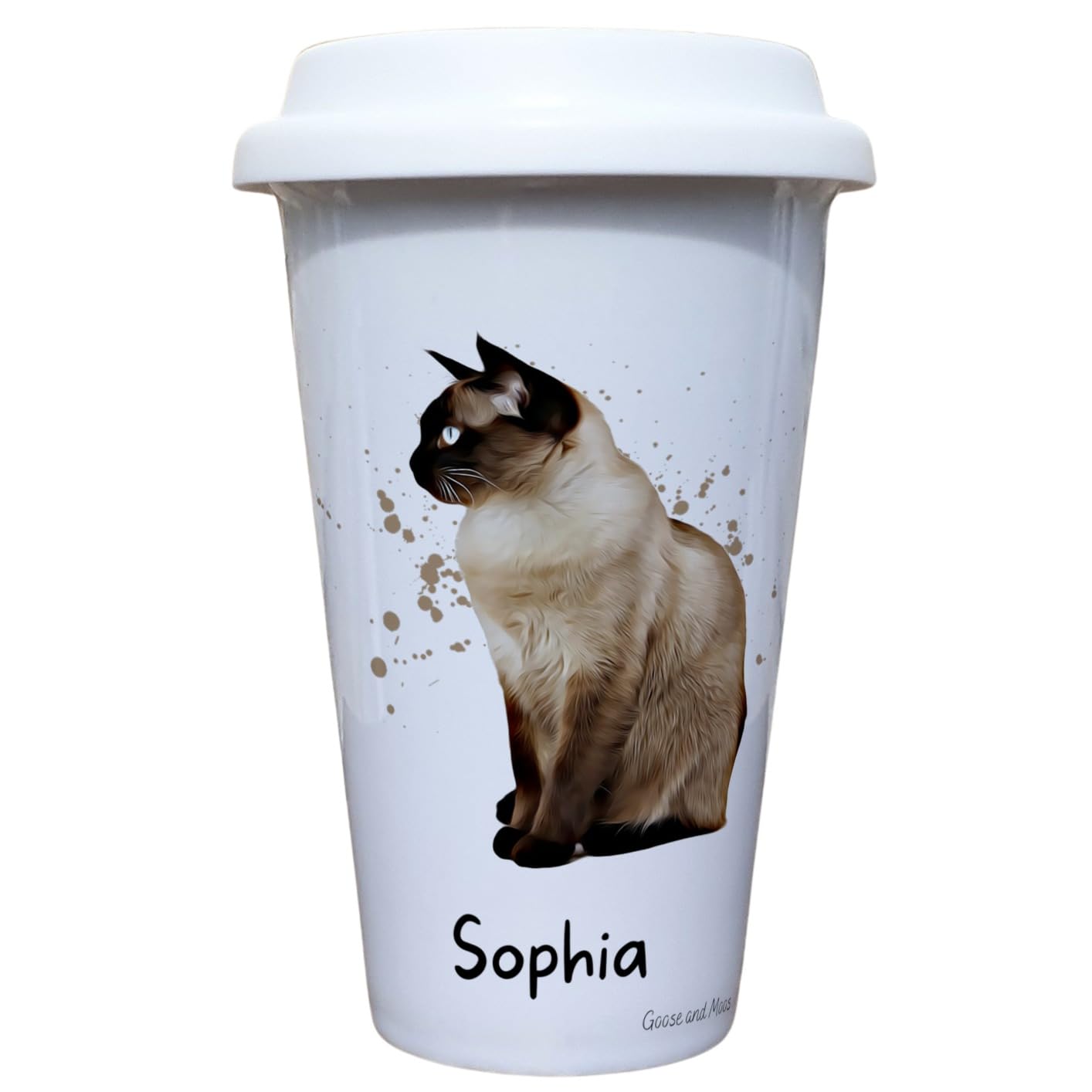 Siamese Cat Travel Mug Personalised - Gift for Cat Owners & Lover - Personalised Kitten Thermal Ceramic Insulated Travel Mug