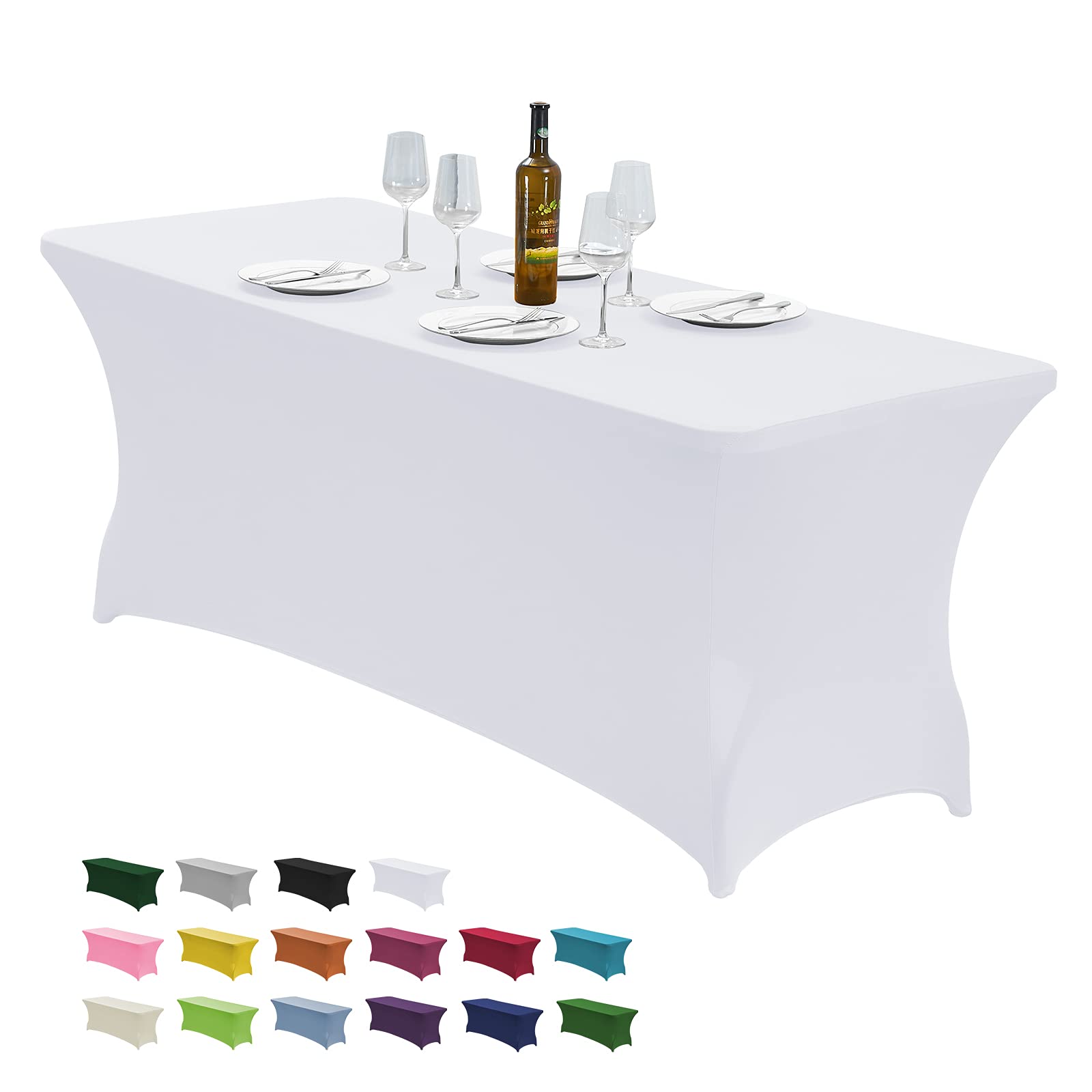 CWK 8FT Waterproof Stretch Spandex Table Cover for Rectangular Tables - Elastic Fitted Tablecloth for Folding Tables,Wrinkle Resistant Table Cloth for