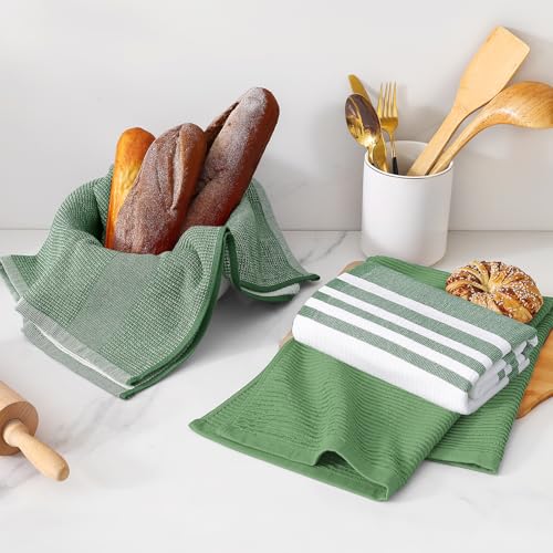 Image of Homaxy Premium Kitchen Towels(18 inchx 28 inch, 3 Pack), Large Cotton 380 GSM Kitchen Hand Towels, Soft and Absorbent Terry Dish Towels, Multipurpose Tea Towel Set with Hanging Loop, Grass Green