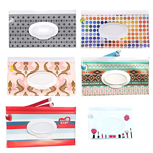 6 Pack Reusable Wet Wipe Pouch - Wipes Dispenser for Baby or Personal Wipes - Baby Portable Travel Wipes Cases