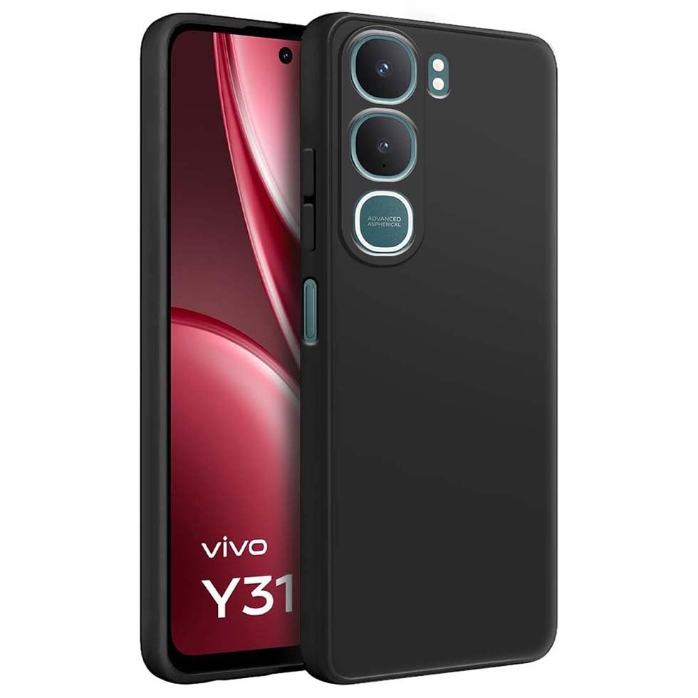 Fashionury Back Cover Case for Vivo Y31 5G | Matte Soft Silicon Flexible | Camera Bump Protection | All Side Shock Proof Rubberised Back Case Cover for Vivo Y31 5G (Black)