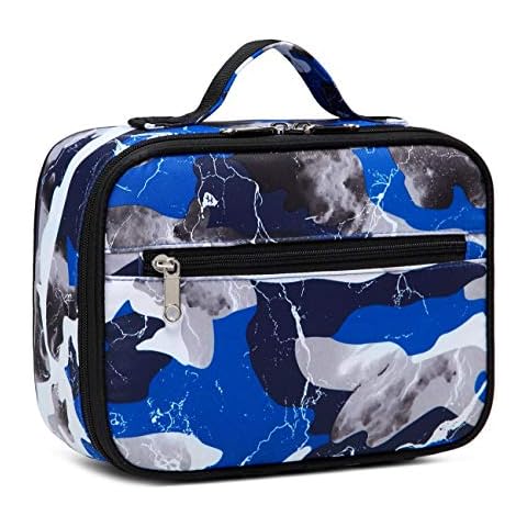 BLUEFAIRY Lunch Box for Boys Kids Insulated Lunch Bag Lunch Box Carrier for Middle School Childs for Elementary School Kindergarten Lunch Box for Daycare Lonchera para Niños Camo Blue Cover