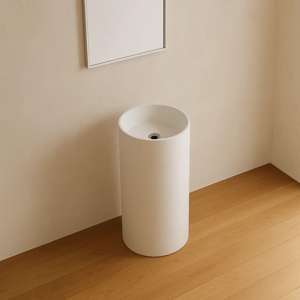 Lavabo Free Standing Klaus Artificial Stone Bianco Opaco Matt (1, Tondo circolare)