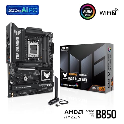 Image of ASUS TUF Gaming B850-PLUS WiFi AMD AM5 B850 ATX Motherboard, 14+2+1 80A Stages, AI Ready, DDR5, PCIe 5.0, 3X M.2, Wi-Fi 7, 2.5Gb LAN, DisplayPort, HDMI, USB 10Gbps & 20Gbps Type-C, BIOS Flashback | 14 Plus 2 Plus 1 80a Drmos Power Stages, AM5 Socket, 4 Dimm, Pcie 5.0 X16 Safeslot, 3x M.2, WI-FI 7 and Bluetooth V5.4