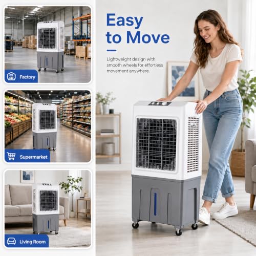 3-in-1 Tragbare Klimaanlage Mit Großem Sichtbarem 60l Wassertank, 3-stufen-ventilator, Automatische 120° Links-rechts-oszillation Für Wohnzimmer, Supermarkt Und Fabrik 50*34*100cm/19.7*13.4*-9