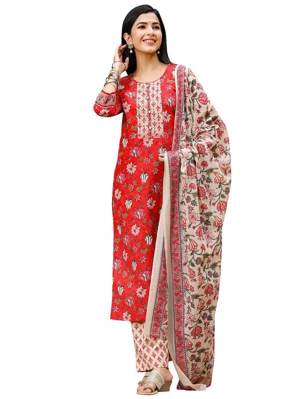 Image of Vaamsi Women's Rayon Blend Printed Kurta Pant Dupatta Set