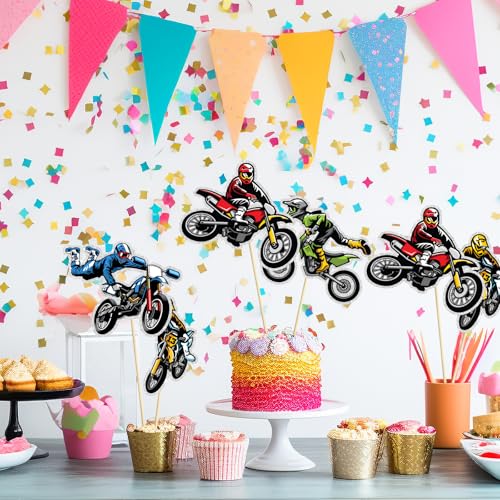 Image of Set of 16,Motorcycle Theme Centerpiece Sticks,Birthday Table Toppers,Extreme Dirt Motorcycle Party Decorations, Happy Birthday Cake Picks for Motorcycle Lover