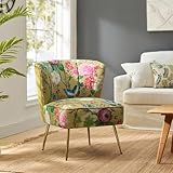 HULALA HOME Accent Chair with Golden Metal Legs, Comfy Tufted Wingback Living Room Chair Floral Fabric Small Armless Side Chair, Upholstered Slipper Chair for Bedroom, Reading Room Flower Print