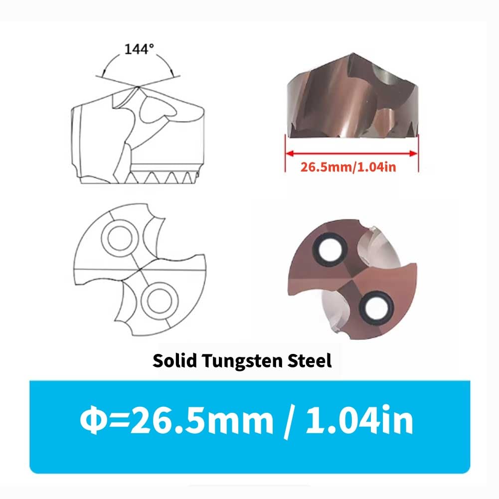 Tungsten Steel Carbide Drilling Insert Saber-Toothed Drill Bit Deep Hole Drilling Tool Holder with Double Hole Internal Cooling (Diameter1.04in/26.5mm)