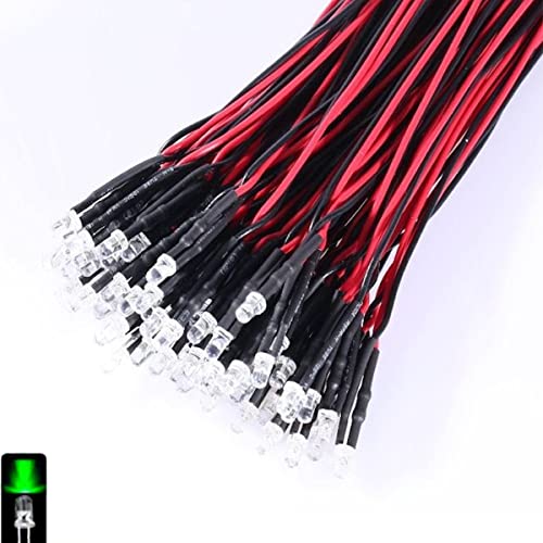 UMTMedia® 50 Pieces 3mm Flashing Green 12V Pre-Wired LEDs Lamp Wired LED 9V 12 Volts