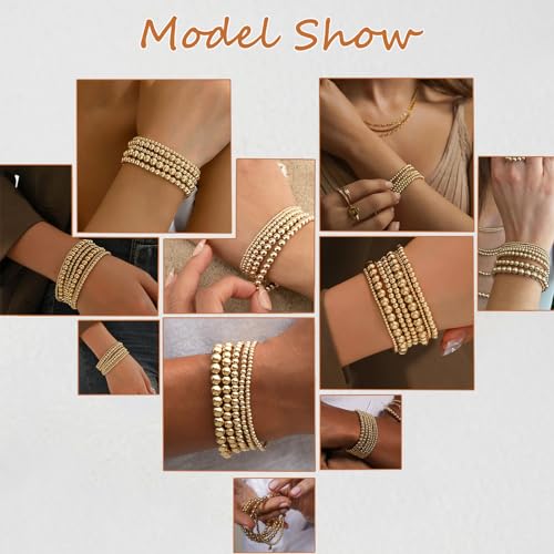 image for 17 MILE 5 Pcs Gold Beaded Bracelet Set for Women, 14K Gold Plated Stac