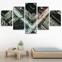 SIGNWIN 5 Panel Canvas Wall Art City Illuminations for Home Decorations Ready to Hang - 60
