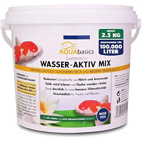 AQUAbasics Gartenteich Wasser-Aktiv Mix für eine bessere Wasserqualität, Gute Wasserwerte und klares Wasser - Reduziert Schadstoffe wie Nitrit und Ammoniak Cover