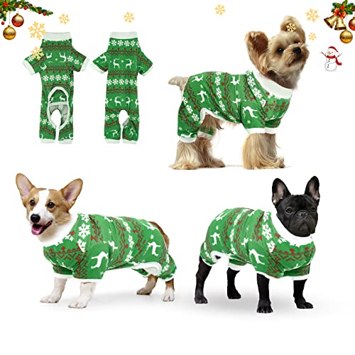 Combinaison de Récupération Chirurgicale pour Chien- Pyjamas pour Chiens-vêtements chirurgicaux pour Chiot Anti-léchage Gilet-pour blessures Abdominales et mâles et Femelles (L, Christmas) Cover