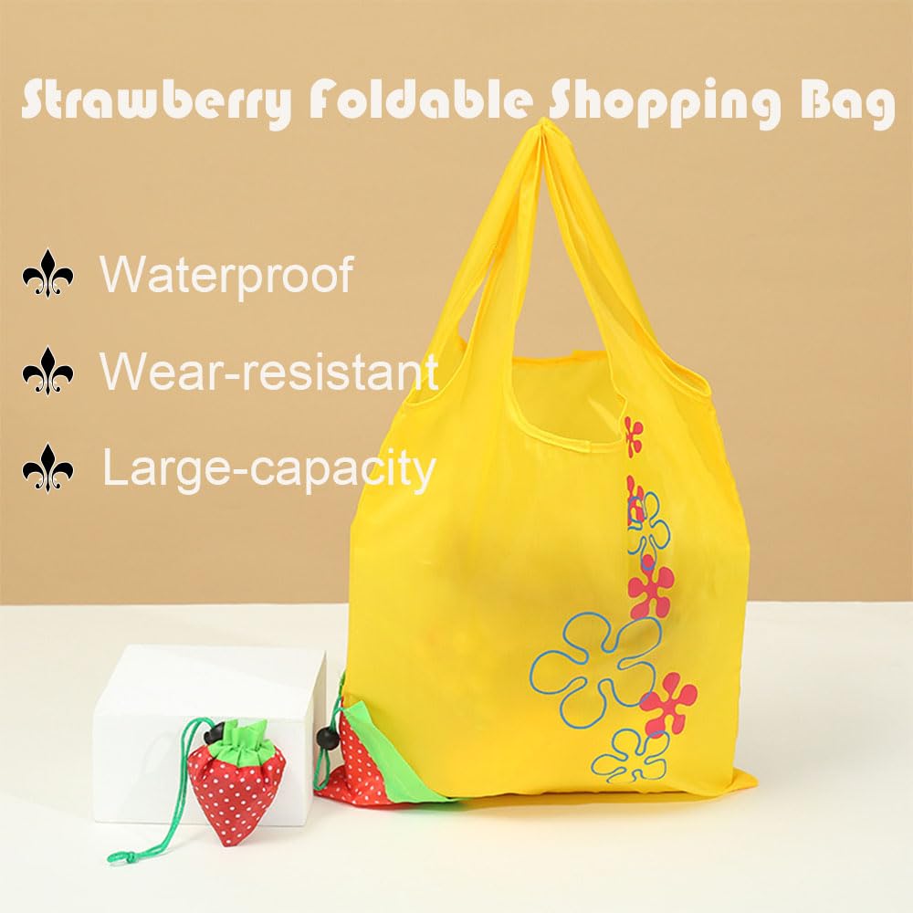fafeiha Strawbbery Shape Folding Shopping Bags 2PCS Foldable Shopping Tote Bag Fits in Pocket Quick-Drying Heavy Duty Washable Tote Bags Ladies for Grocery Shopping in the Supermarket (Random Color) - Image 4