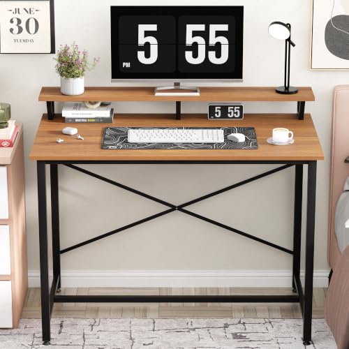 Image of Lukzer X-Support Study Table with Monitor Riser for Home Office (MST-009 /Black & Oak Brown) Metal & Engineered Wood Laptop & Computer Workstation Desk for Student, DIY Spacious Tabletop (90x60x86 cm)