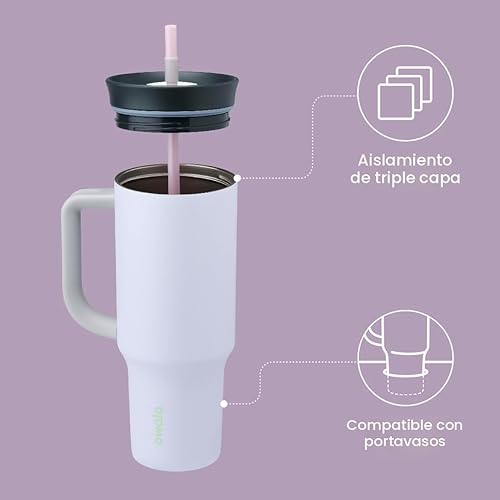 Miniatura 2 de Owala - Vaso de viaje aislado de acero inoxidable de triple capa con tapa resistente a derrames, pajilla y asa de transporte, sin BPA, 40 onzas,
