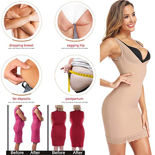 Joyshaper Women's Full Slips For Under Dresses Tummy Control Body Slimmer Dress Shapewear Slip V Neck Slimming Slip Beige #TOP3