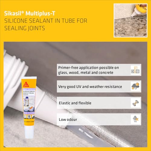 Image of SIKA - Pack of 6 Universal silicone sealant - Sikasil Multiplus-T - Sanitary sealant - Anti-mould - anti-fungicide - For kitchens and bathroom - Clear - 120ml