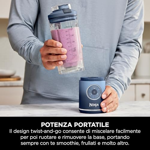 Ninja Blast Max Frullatore Portatile, 570 Ml, Ricaricabile, Bicchiere Frullatore E Coperchio Anti-Perdita, 3 Funzioni Di Miscelazione, Smoothie, Frullati, Frutta Congelata, Blu Marino BC251EUNV - 3