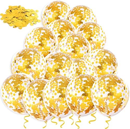 30 Pcs Gold Confetti Balloons, 12 Inch Thickened Clear Latex Balloon with Confetti Inside for Birthday Party Baby Shower Graduation Engagement Bridal Shower Decorations Supplies (Gold Confetti)