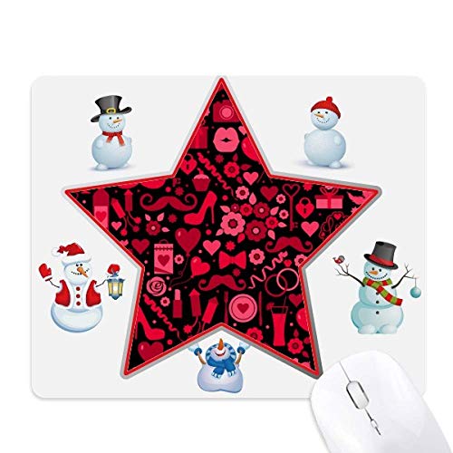 Tapis de souris noir et rose cœurs avec bonhomme de neige de Noël pour bureau