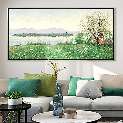 Peinture paysage abstrait célèbre tableau fait main vert et blanc esprit nature