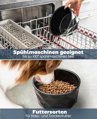 lionto Futternapf aus Keramik mit rutschfestem Silkonboden, 1900 ml, Hundenapf aus robustem & geruchsneutralem Material, leicht zu reinigen, ergonomisches Design, Wassernapf für Hunde&Katzen, schwarz