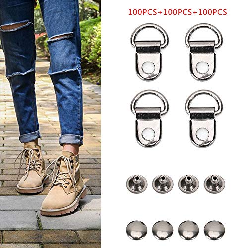 Oumefar 100 Sets Stud Fasteners, Boot Lace Hooks D-Ring Boot Buckle With Hook Shoelace Rivet Loop Ring For Leather Craft Shoe Bag #TOP3