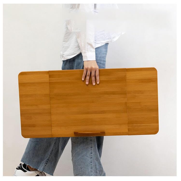 Image of Lukzer Adjustable Bamboo Laptop Table for Bed & Sofa Foldable Wooden Desk with Tilting Top, Notebook Stand, Drawer, Anti-Slip Legs Multipurpose Study Tray for Work Reading Breakfast & More CH-224