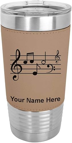 Miniatura 9 de LaserGram 20oz Vacuum Insulated Tumbler Mug Music Staff Personalized Engraving Included Faux Leather Gray