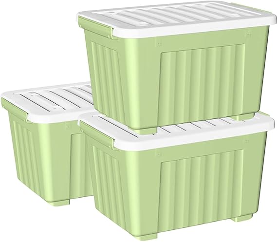Cetomo 35L*4 Plastic Storage Box, Clear Green, Tote Box, Organize