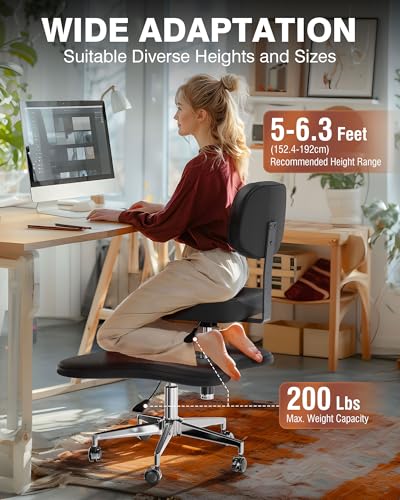Image of PYY ADHD Chairs for Adults - Meditation Cross Legged Office Chair with Wheels, Ergonomic Fidget Squatting Kneeling Chair with Lumbar Back Support Adjustable Height for Home Office