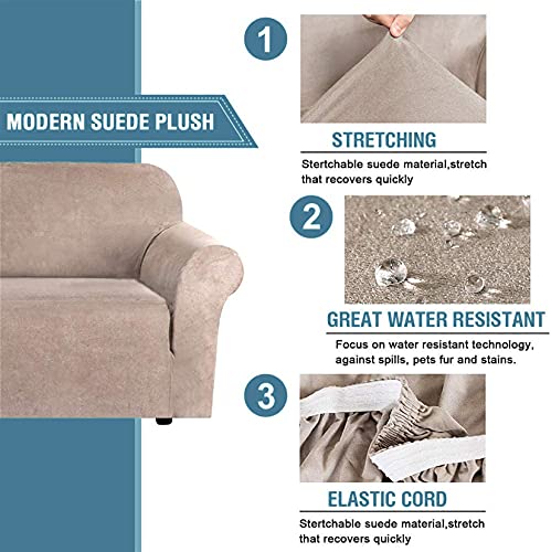 Housse de canapé élastique en daim imperméable 3 places kaki - 6