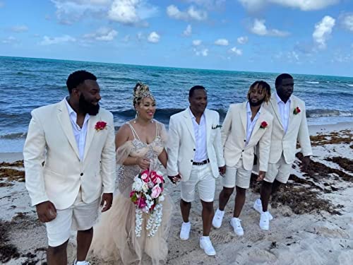 Wangyue Summer Beach Wedding Groomsmen Grooms Linen Short Suits For Men Yellow #TOP4