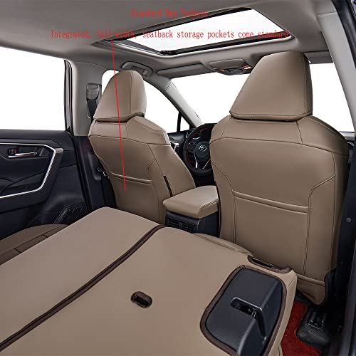Image of EKR Rav4 Seat Covers Custom Fit for Toyota Rav4(Gasoline) 2019 2020 2021 2022 2023 2024 2025 LE /XLE /XLE Premium /Limited,Leather Car Seat Cover Full Set for SUV,Faux Leather(Sand Beige)