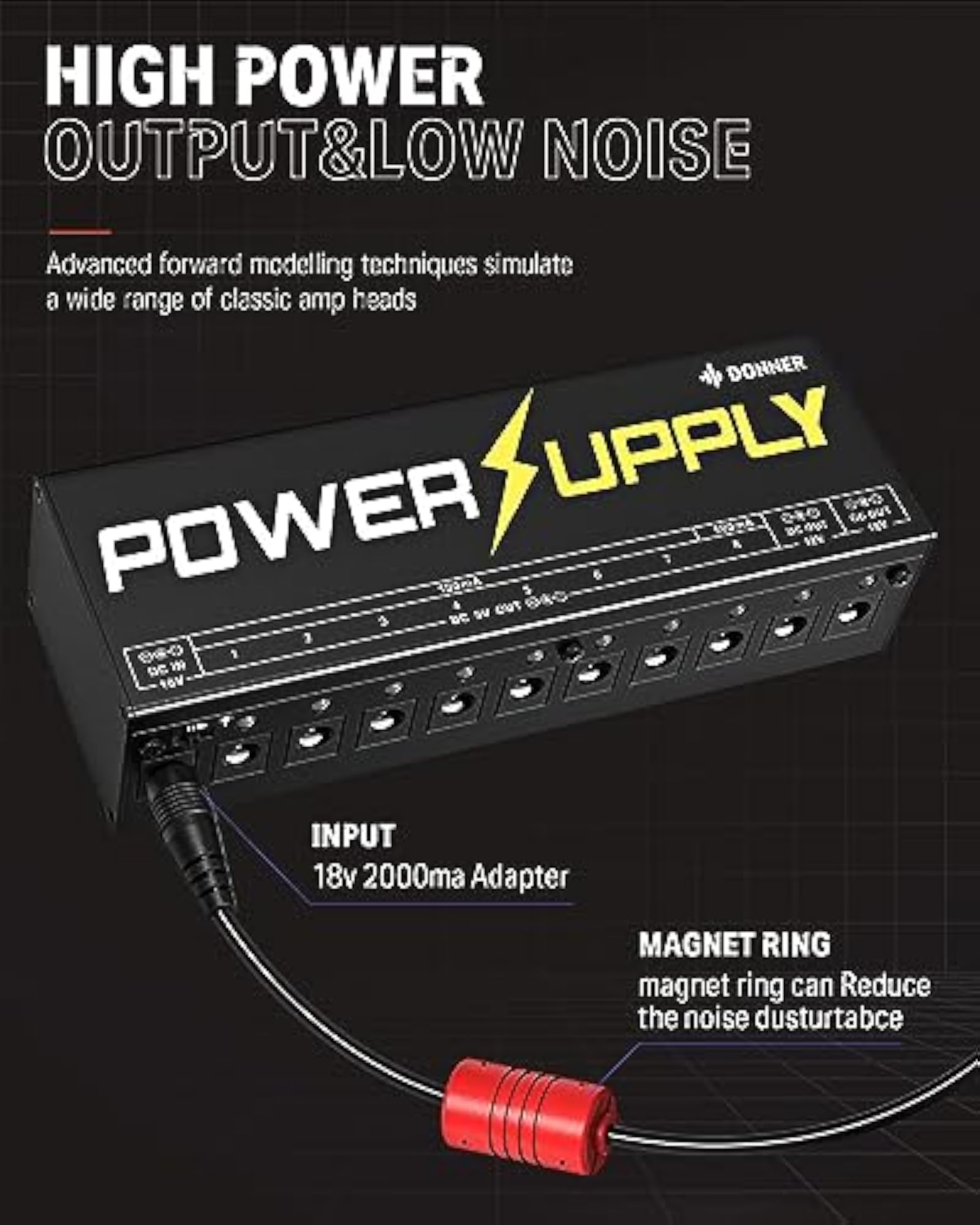 Dp-1 Guitar Pedal Power Supply with 10 Isolated DC Outputs