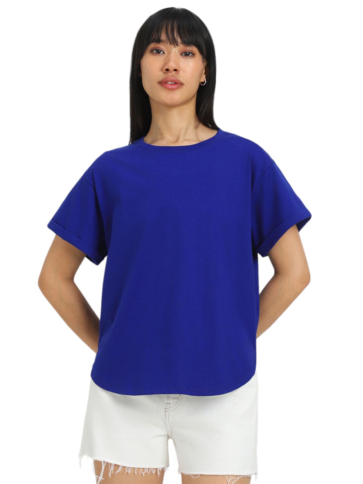 JUNEBERRYPure 100% Cotton Oversized Loose Fit Drop Shoulder Round Neck Boyfriend Fit Solid Half Sleeves T-Shirt for Women & Girls (Sizes: S to 2XL)