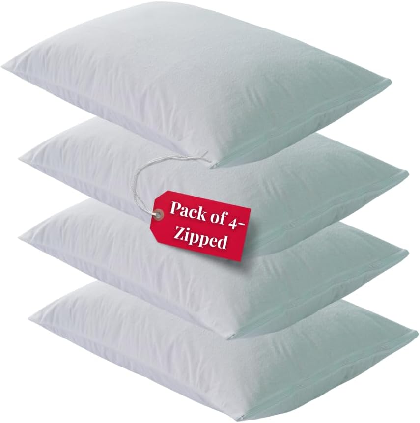 Terry Pack-4 Waterproof Pillow Protector - Soft and Comfortable Pillowcase Protectors - Anti-Allergy and Breathable Pillow Cover (4 x Terry-Zipped)